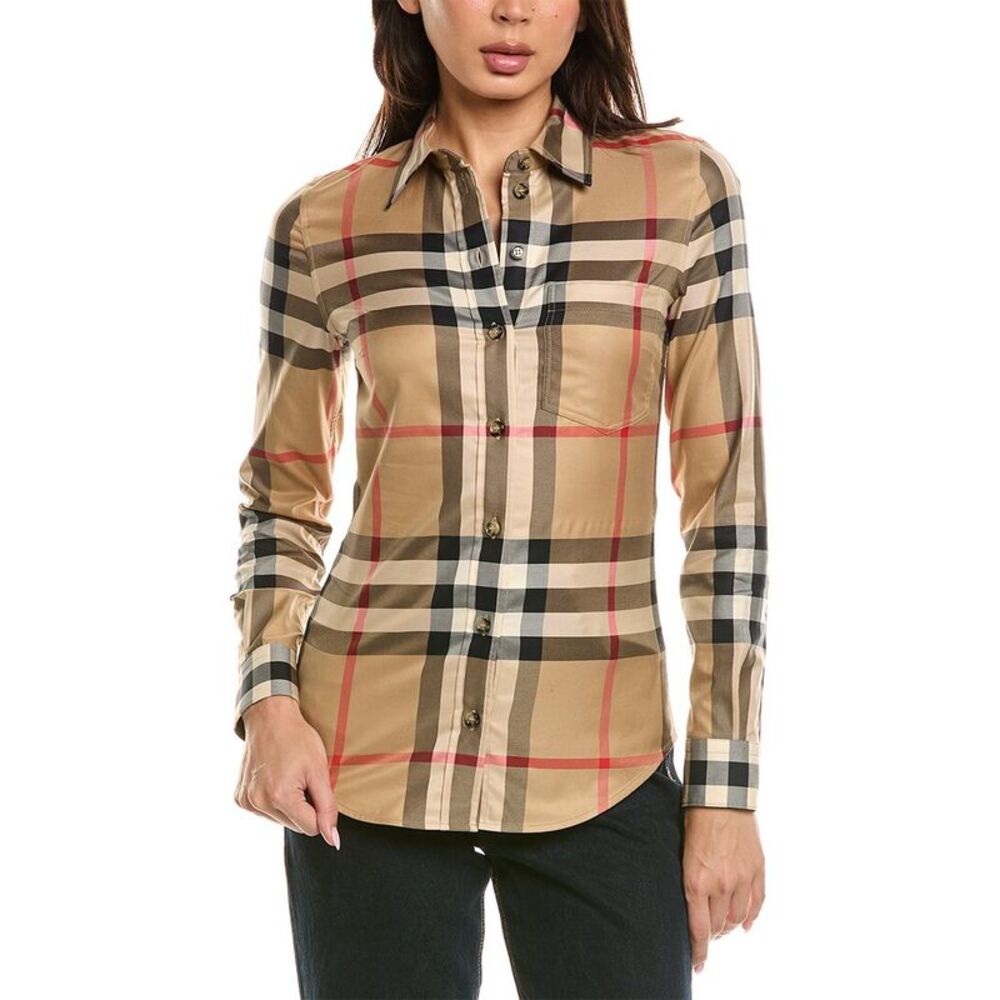 Burberry Womens Check Slim Shirt, Beige